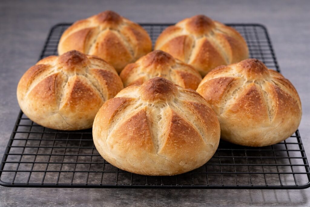 Rosette con biga appena sfornate, pane italiano croccante fuori e alveolato all’interno